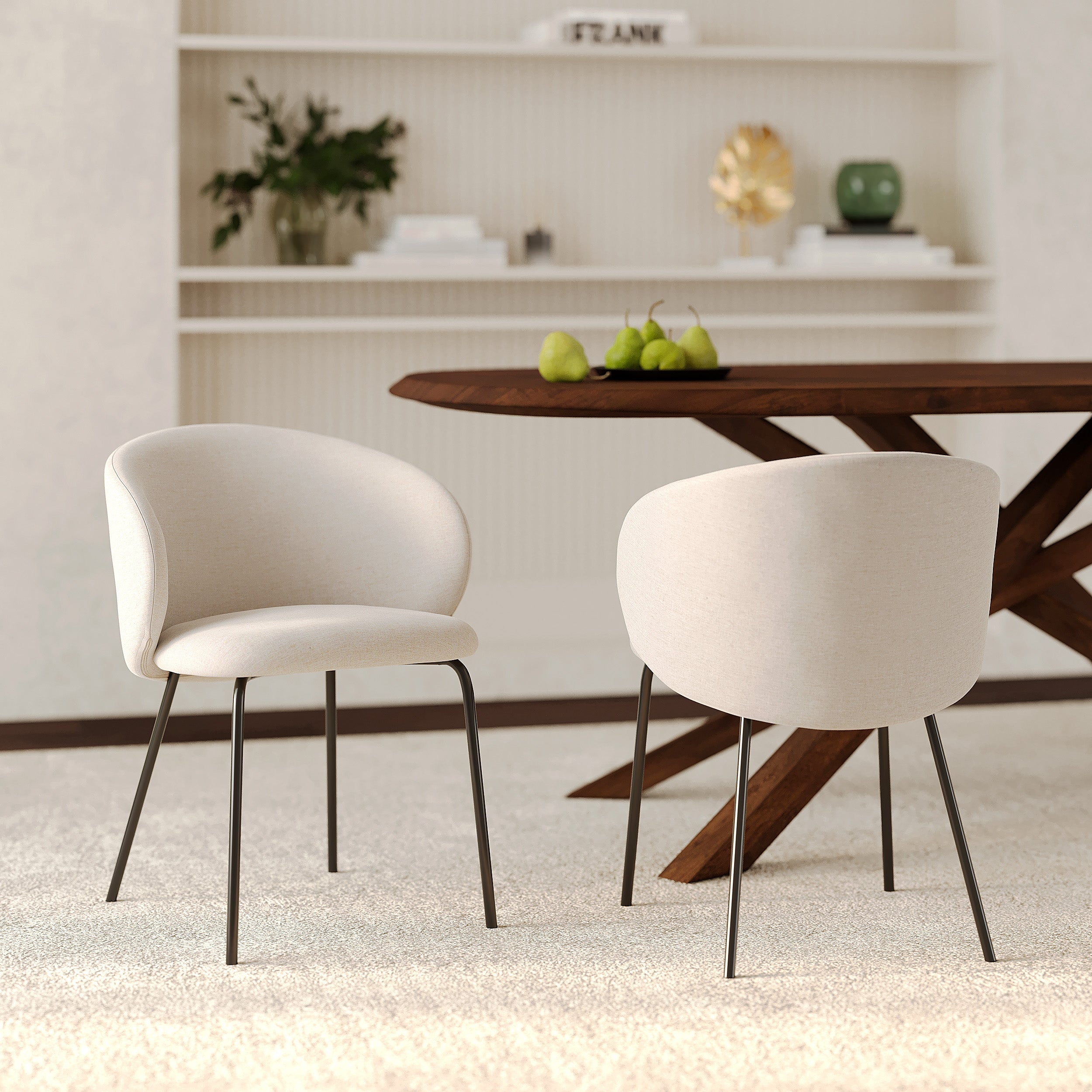 Victoria - Lot De 2 Chaises En Tissu Beige Et Pieds En Métal Noir
