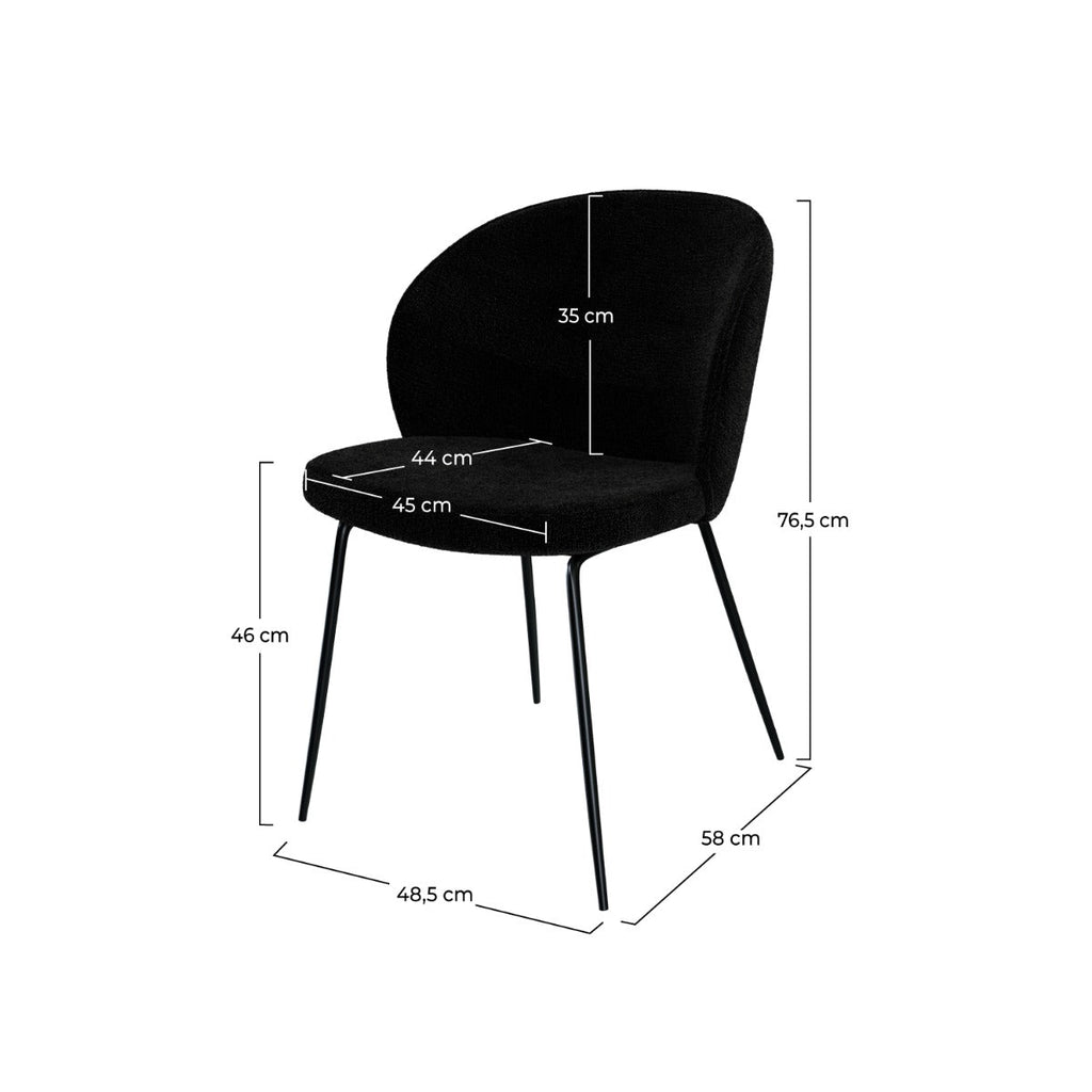 Groom - Lot De 2 Chaises En Tissu Bouclé Noir Et Pieds En Métal