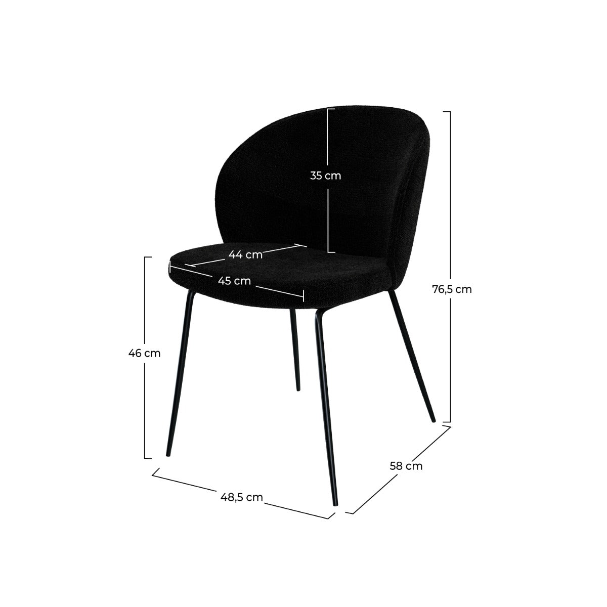 Groom - Lot De 2 Chaises En Tissu Bouclé Noir Et Pieds En Métal