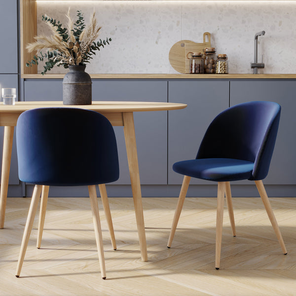 Cozy - Set of 2 Chairs in Dark Blue Velvet and Metal Legs