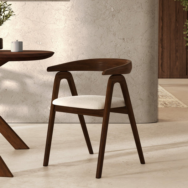Hawa - Chair In Dark Rubberwood And Cream Bouclé Fabric