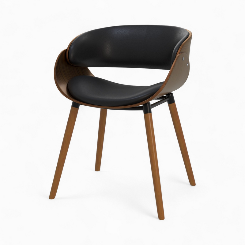 Polo - Chaise En Cuir Synthétique Noir Et Bois Plaqué Noyer