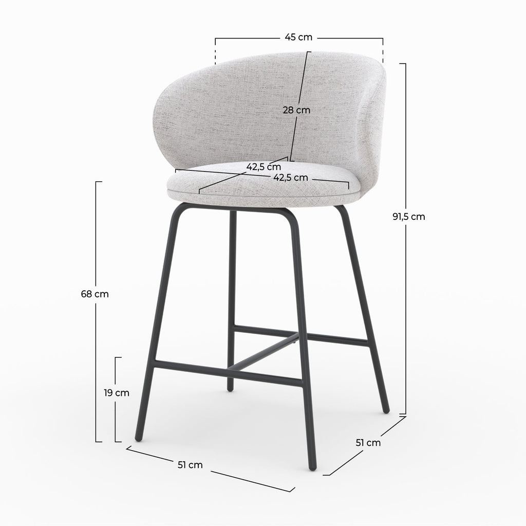 Cécilia - Lot De 2 Chaises Pour Îlot Central En Tissu Gris Clair
