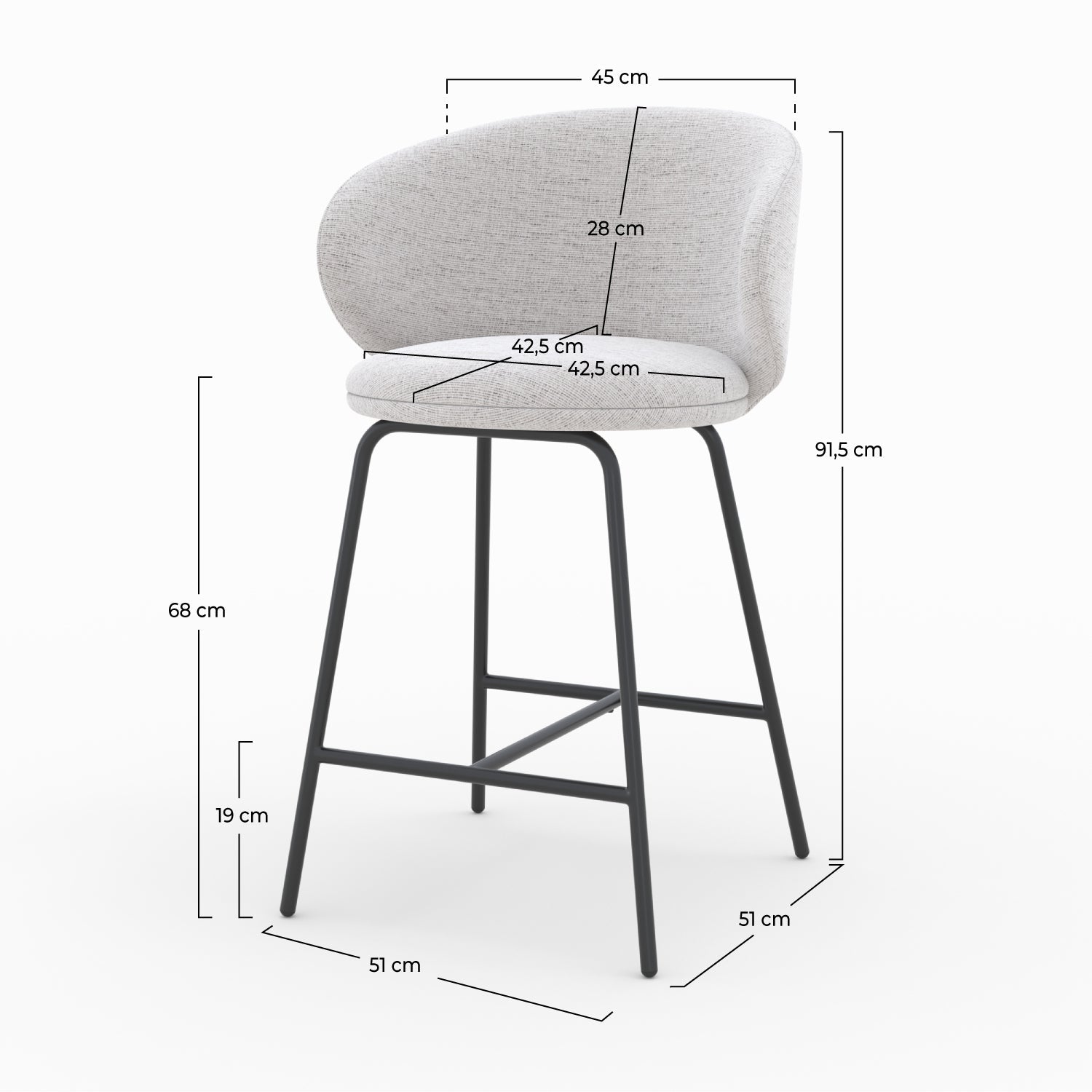 Cécilia - Lot De 2 Chaises Pour Îlot Central En Tissu Gris Clair