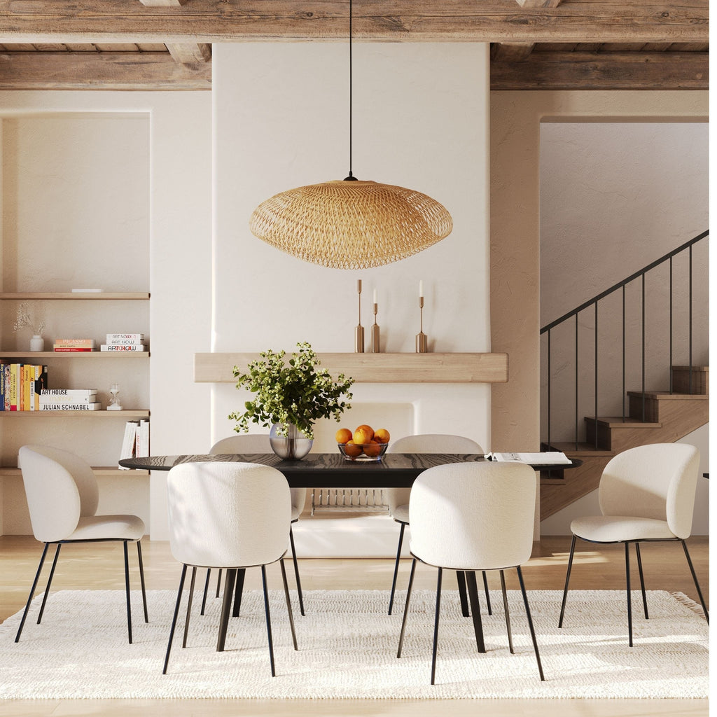 Bulle - Set of 2 Chairs in Soft White Fabric, Black Metal Legs