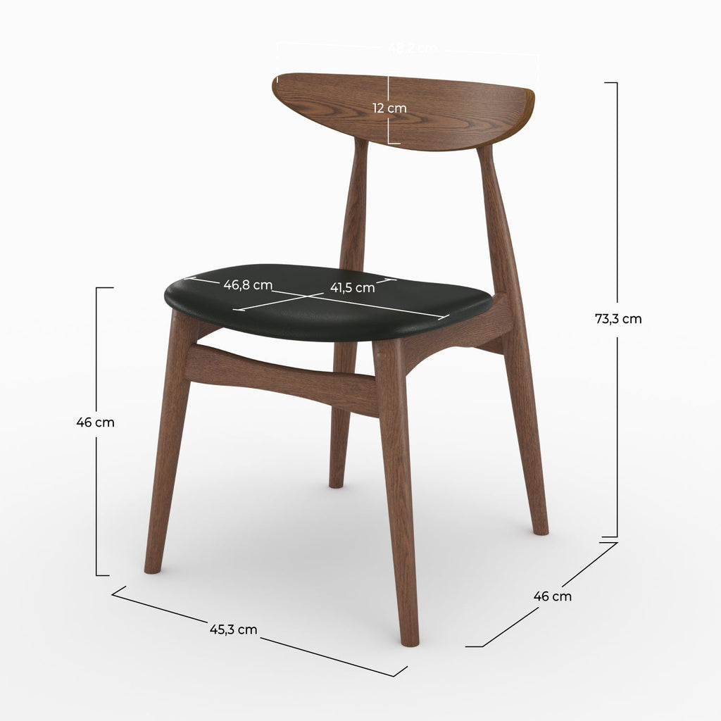 Josette - Set of 2 Chairs in Black Synthetic Leather and Rubberwood