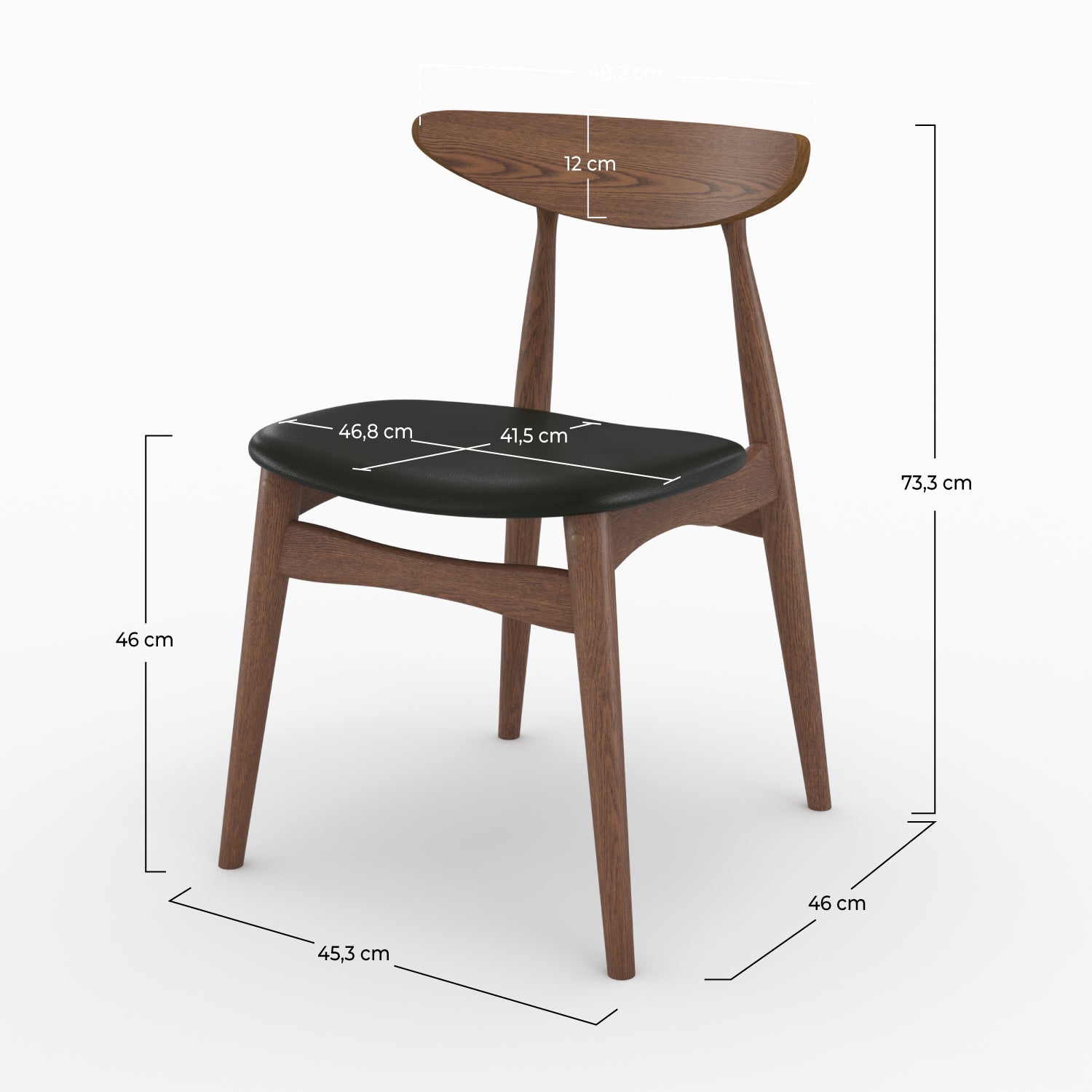 Josette - Set of 2 Chairs in Black Synthetic Leather and Rubberwood