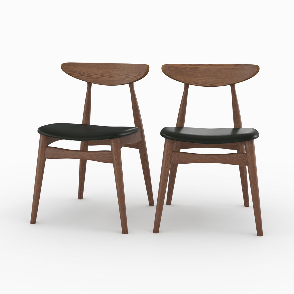 Josette - Set of 2 Chairs in Black Synthetic Leather and Rubberwood