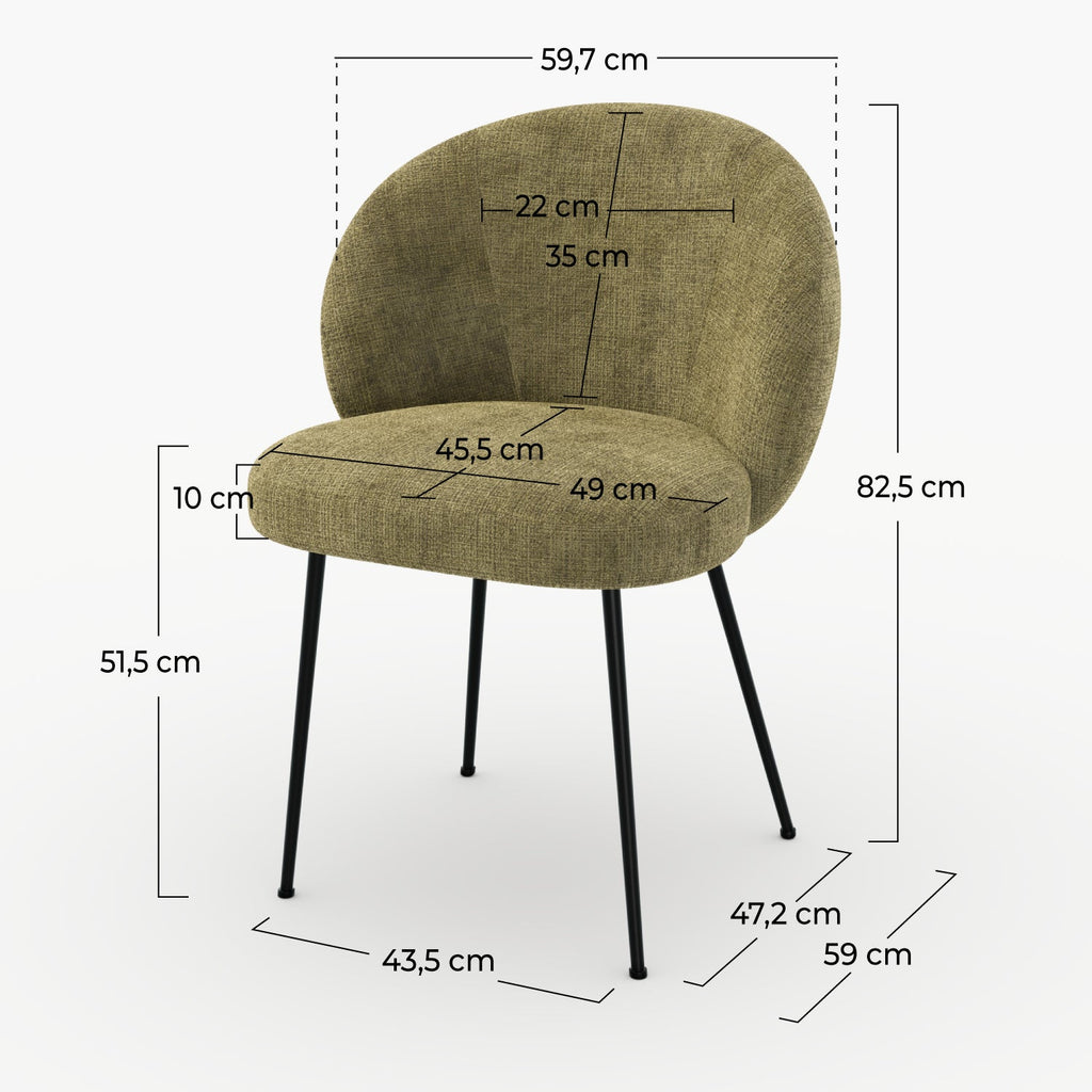 Bloomy - Chair In Olive Green Chenille Velvet And Black Metal