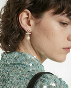 Pendientes Chanel CC Esmalte Rosa y Perla Colgante