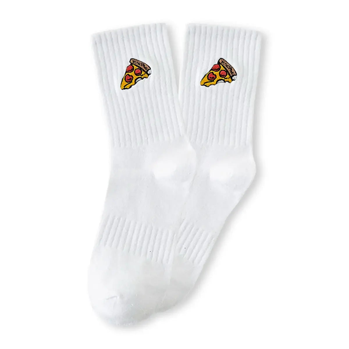 Chaussettes hautes sport, matière côtelée pour un bon ajustement, part de pizza brodée sur le côté