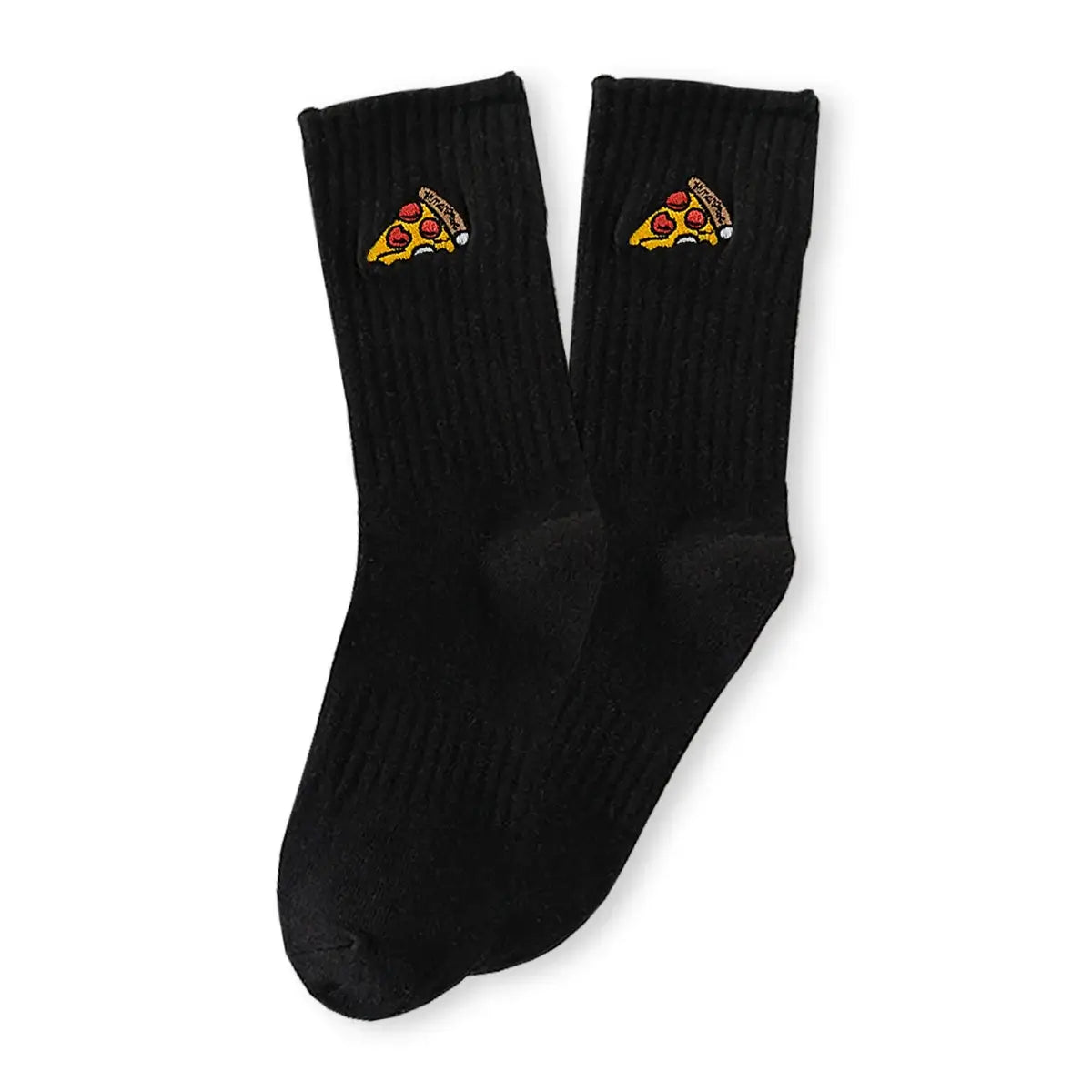 Chaussettes hautes sport, matière côtelée pour un bon ajustement, part de pizza brodée sur le côté