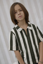 Carl Striped Shirt - Child Boy - Olive & White