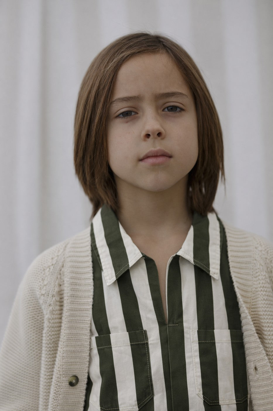 Carl Striped Shirt - Child Boy - Olive & White
