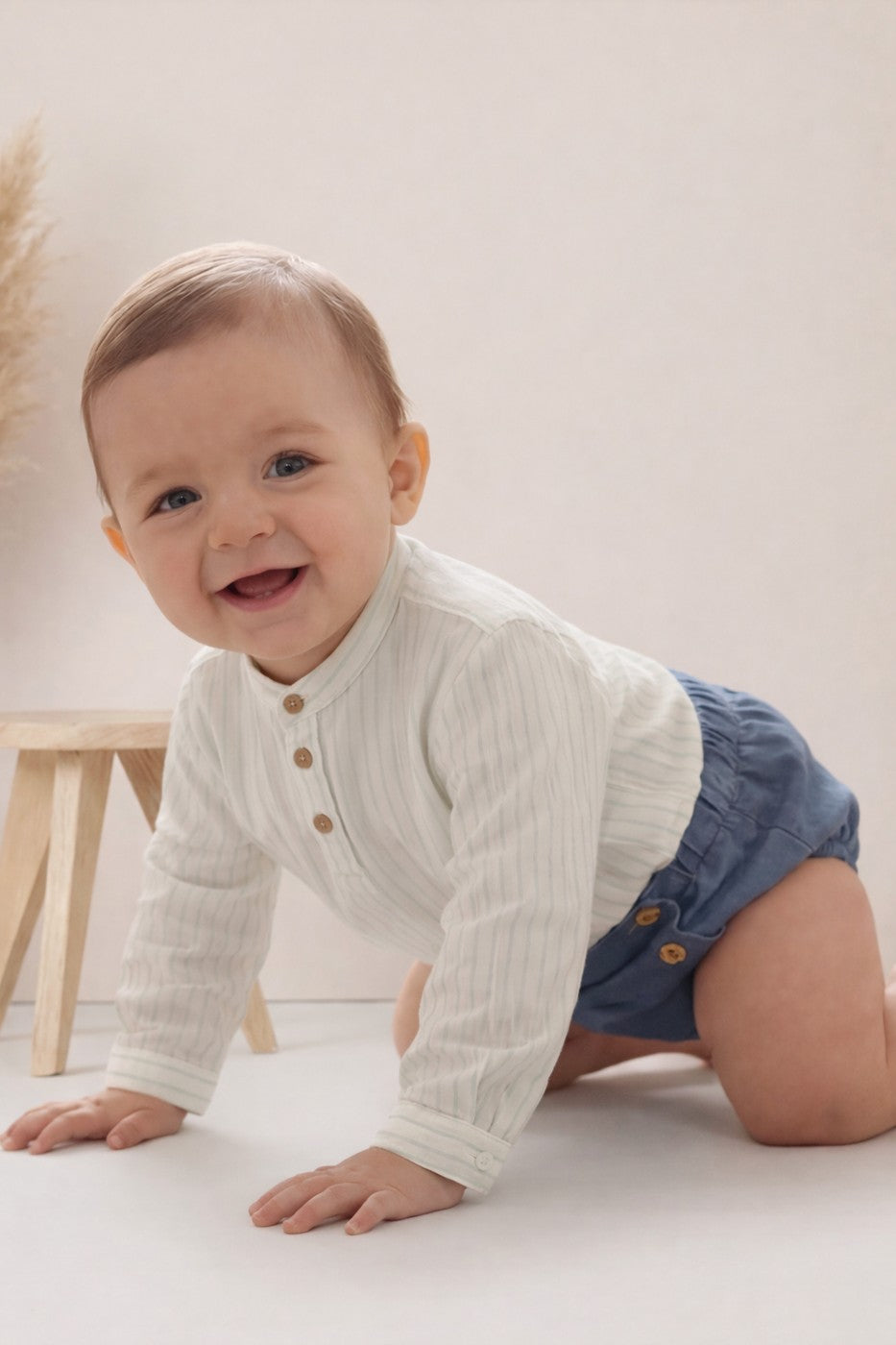 Camisa Como Rayas - Bebé niño - Crudo y Menta