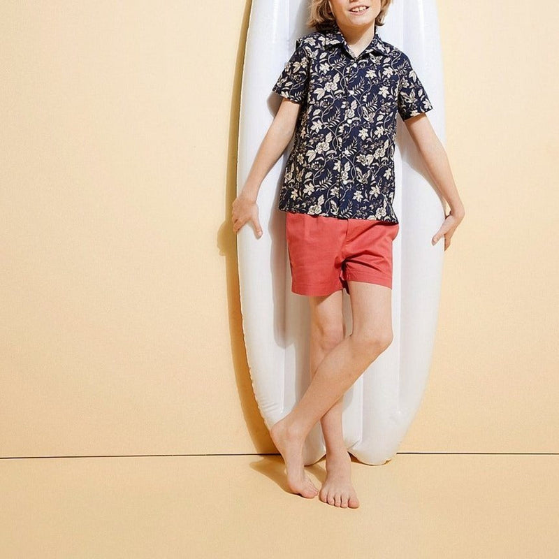 Chemise En Popeline Légère - Marine Imprimé - Garçon