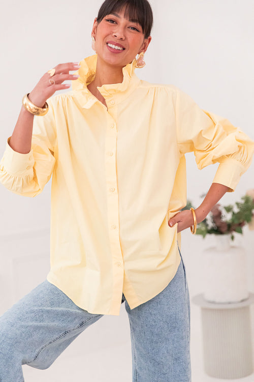 LÉONIE Amarillo - Camisa Cuello Victoriano