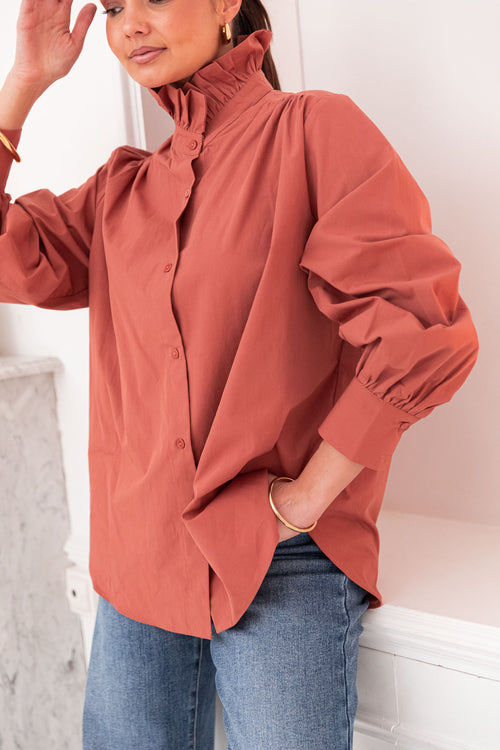 LÉONIE Terracotta - Chemise Col Victorien