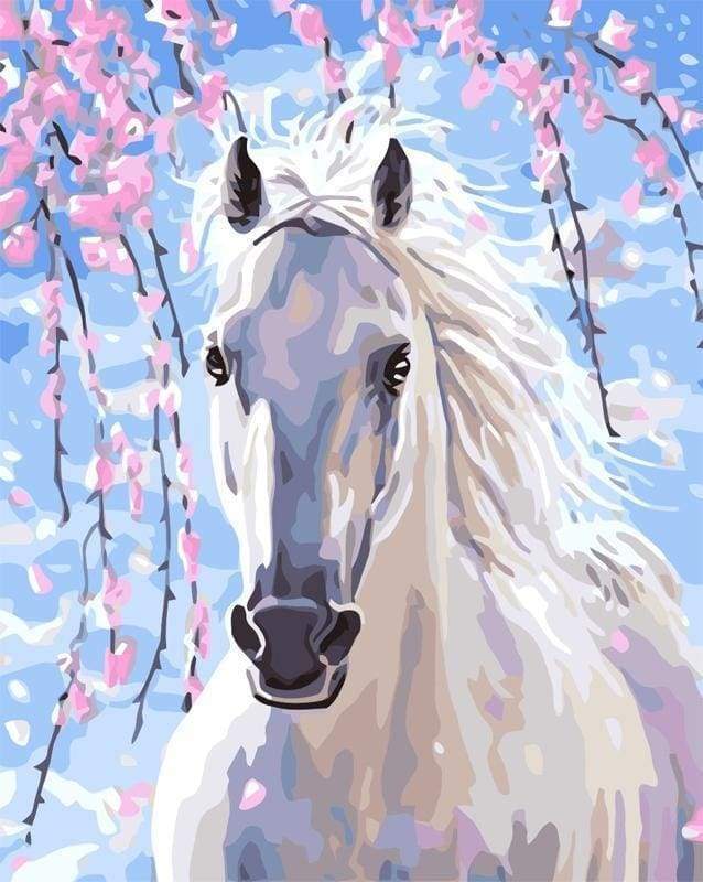 Paint By Numbers - Horse And White Flowers