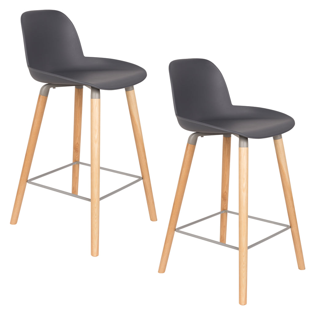 Albert Kuip 65 Cm - Set of 2 Bar & Counter Stools - Polypropylene Plastic - Dark Gray