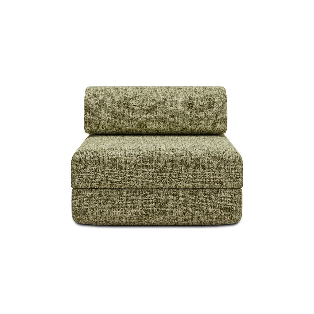 2-Seater Modular Sofa - Striped Outdoor Fabric - White and Anise Green