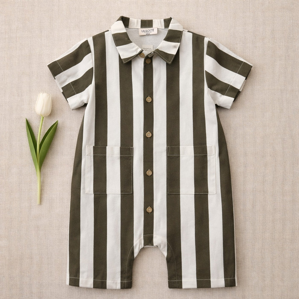 Mono Charly Maxi Rayas - bebé niño - Oliva y Blanco