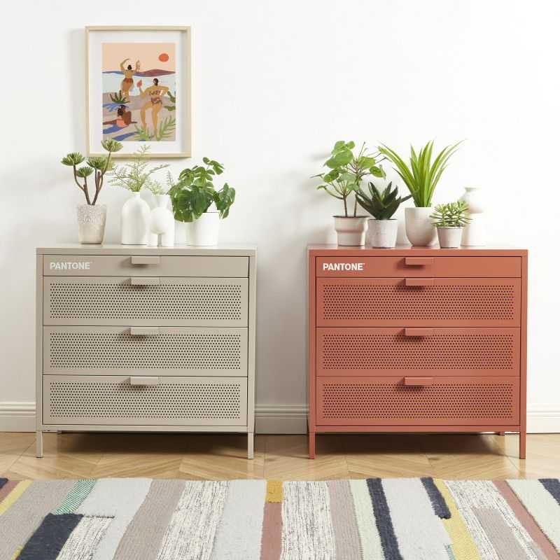 Chest of drawers - Metal - Terracotta - 4 Drawers