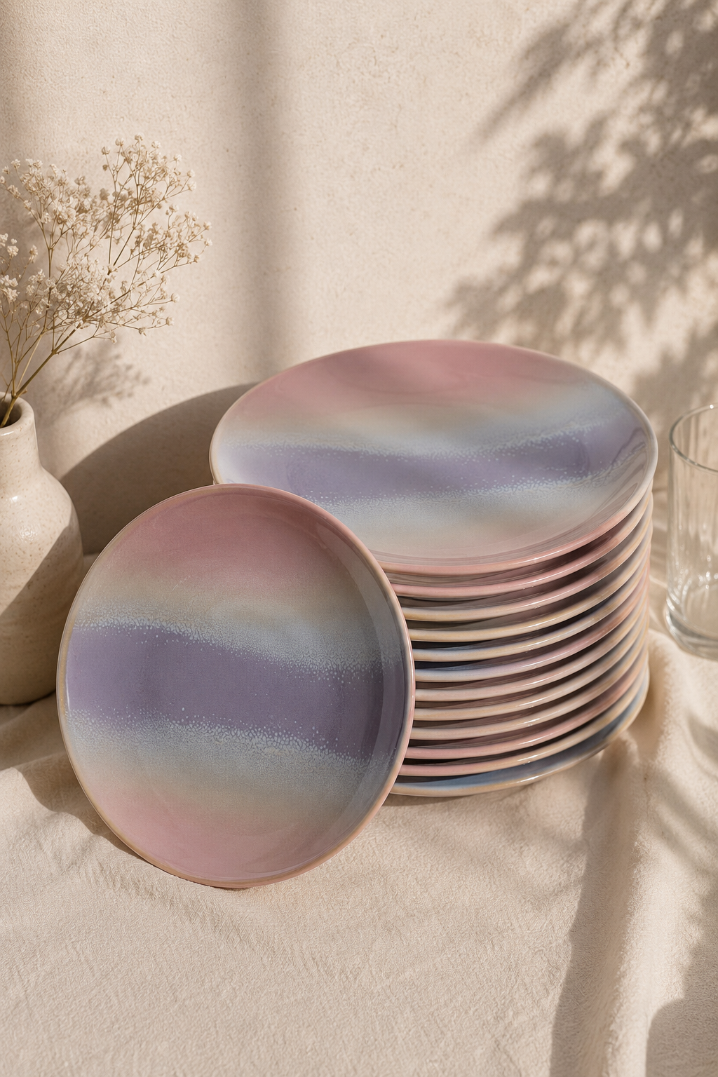 Safie - Set of 12 Plates - Dusty Pink - Stoneware