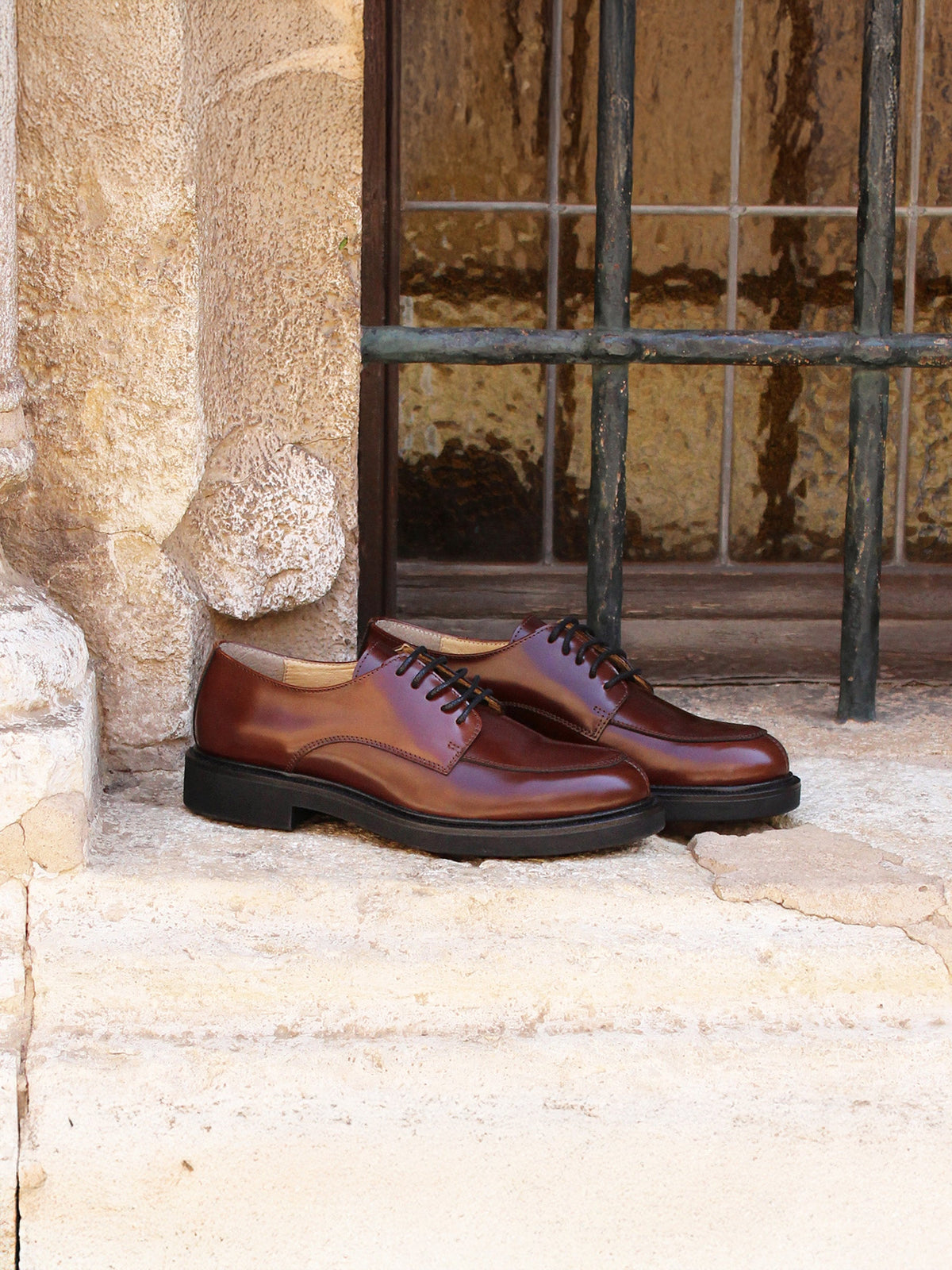 Derbies Cuir Brillant Cognac - Femme