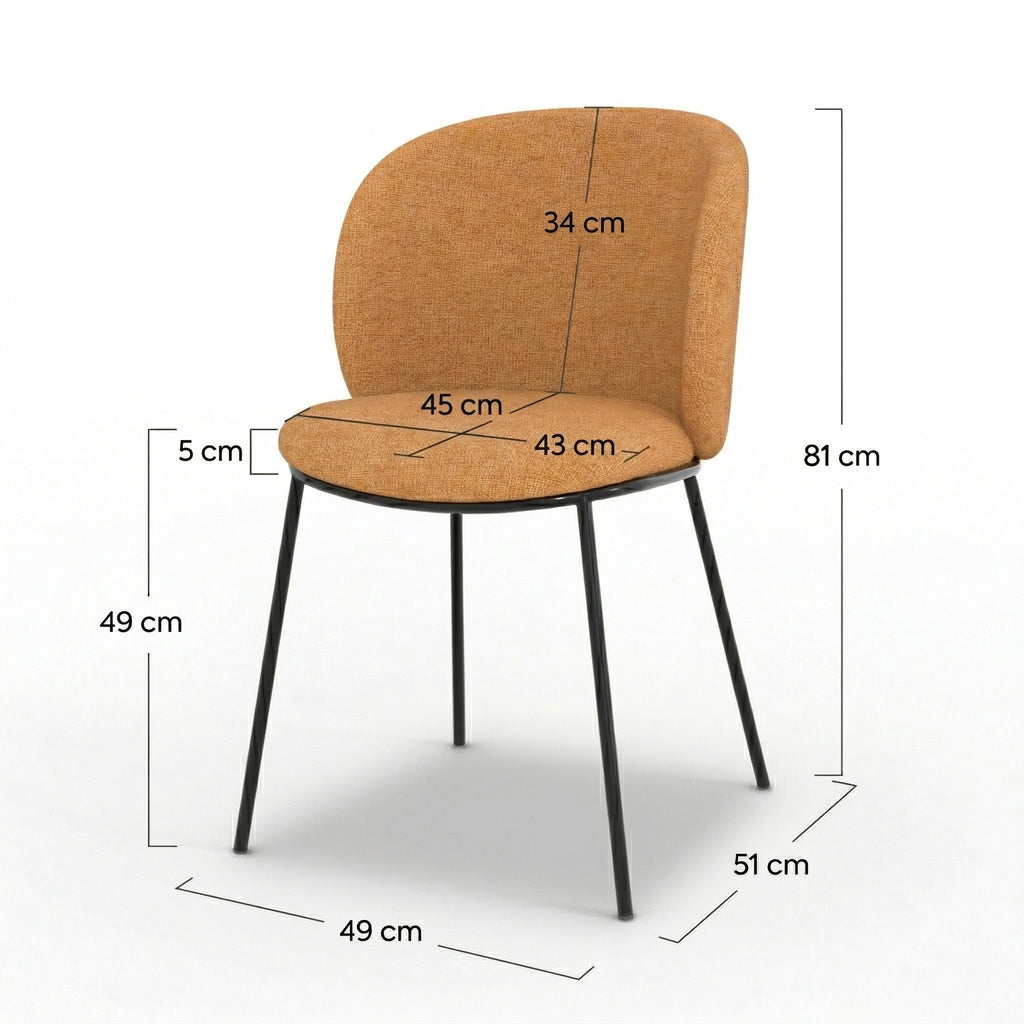 Bulle - Conjunto de 2 sillas de tela amarillo mostaza, patas de metal negro