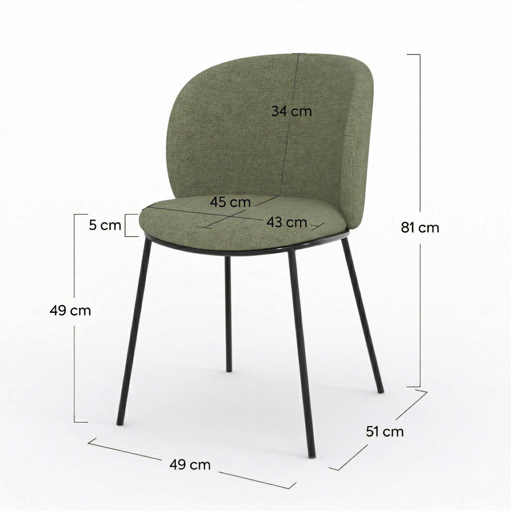 Bulle - Lot De 2 Chaises En Tissu Vert Kaki, Pieds Métal Noir