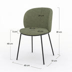 Bulle - Lot De 2 Chaises En Tissu Vert Kaki, Pieds Métal Noir