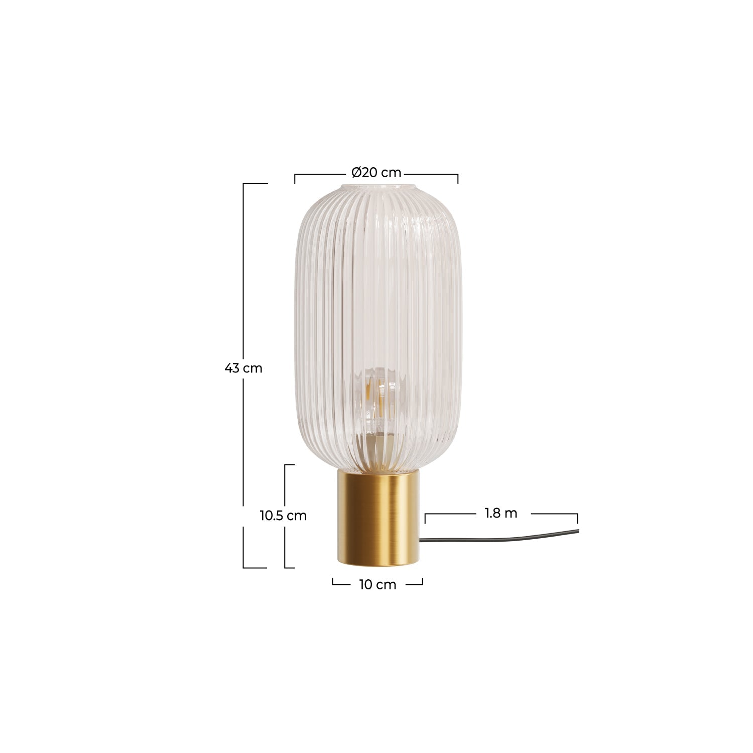 Lou - Lampe À Poser En Verre Cannelé