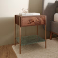 Doori - Mango Wood And Green Marble Bedside Table