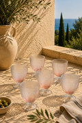 Trame - Lot De 6 Verres À Eau À Pied Bas - Rose