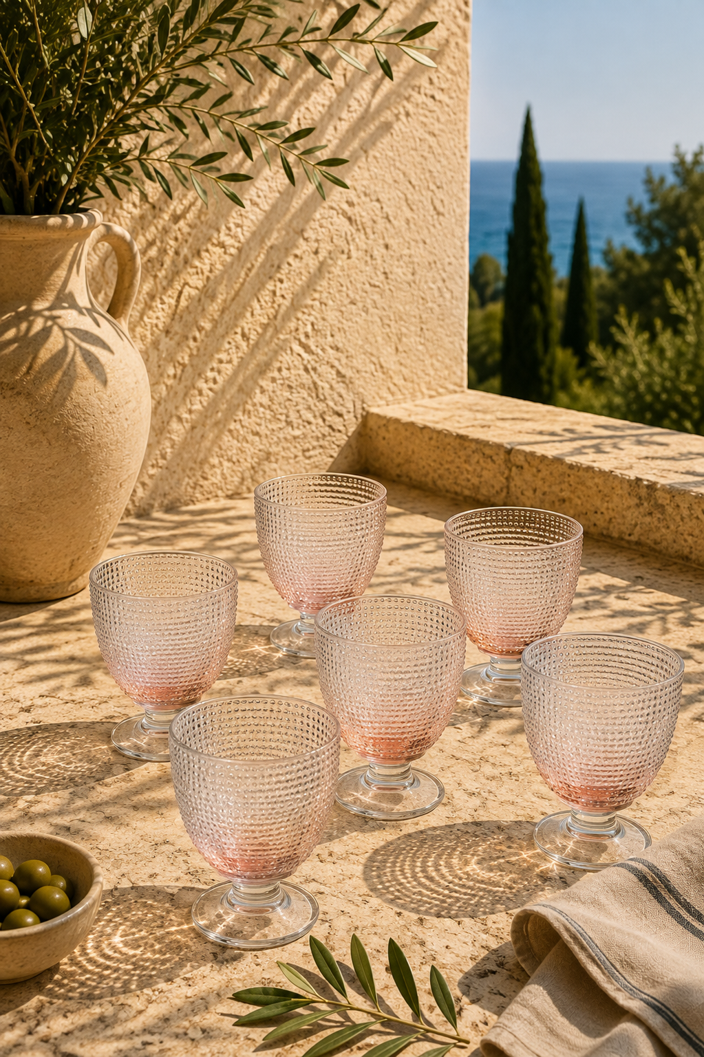 Trame - Lot De 6 Verres À Eau À Pied Bas - Rose