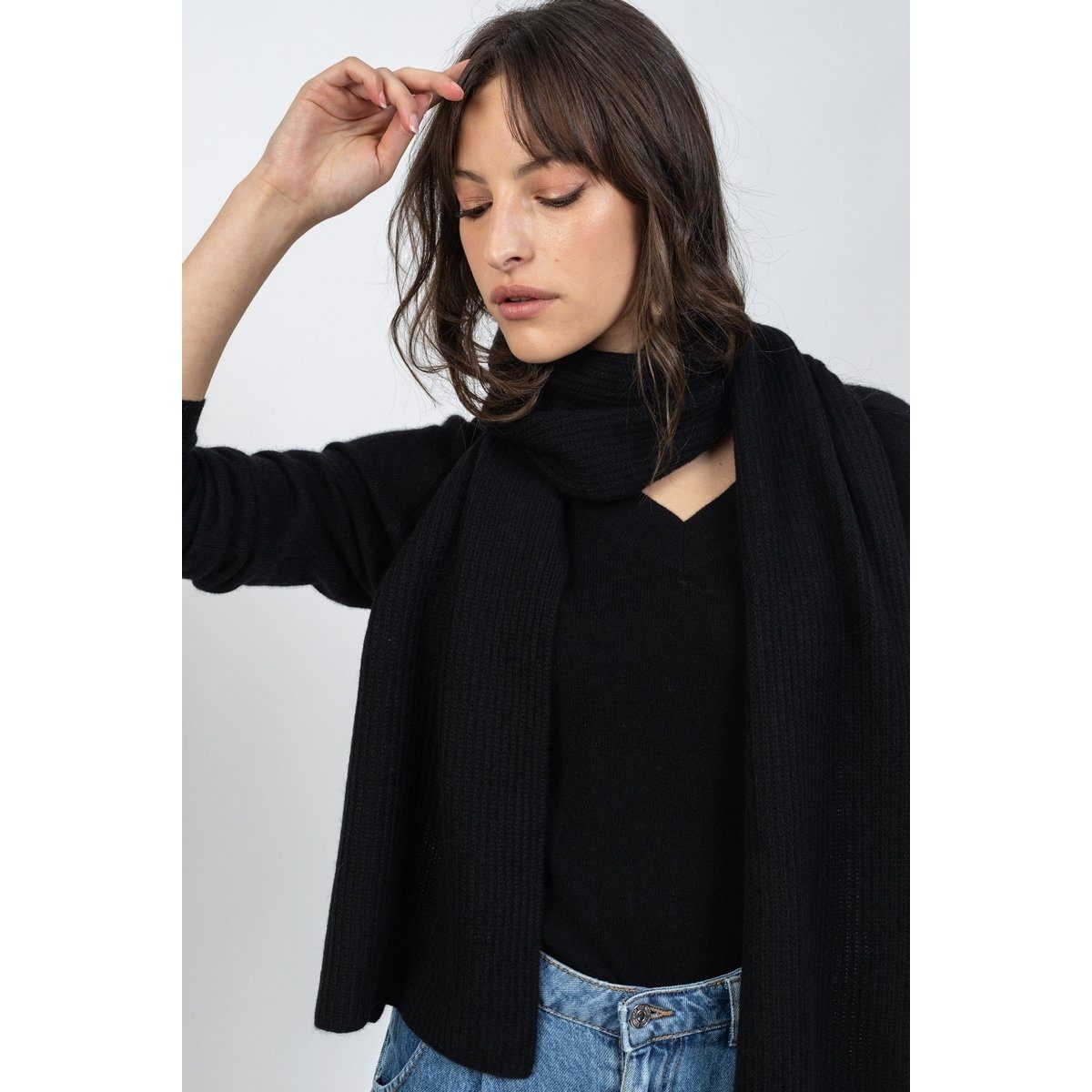 Echarpe Apolline Noir, CÃ´te Anglaise, 100% Cachemire, 4 Fils - Accessoire
