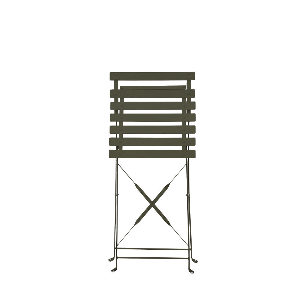 Marseille - Conjunto de mesa de jardín redonda plegable bistró y 2 sillas - Metal - Verde caqui