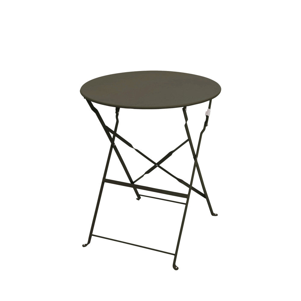 Marseille - Conjunto de mesa de jardín redonda plegable bistró y 2 sillas - Metal - Verde caqui