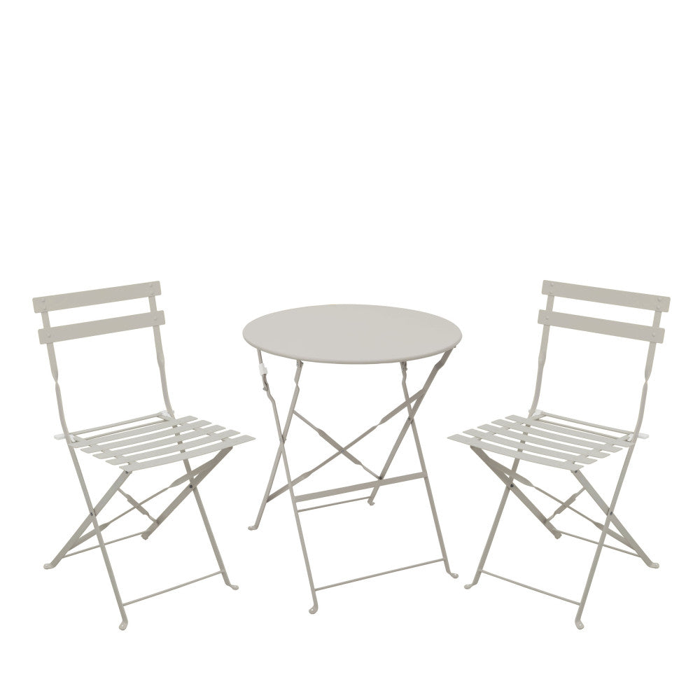 Marseille - Conjunto de mesa de jardín redonda plegable estilo bistró y 2 sillas - Metal - Beige