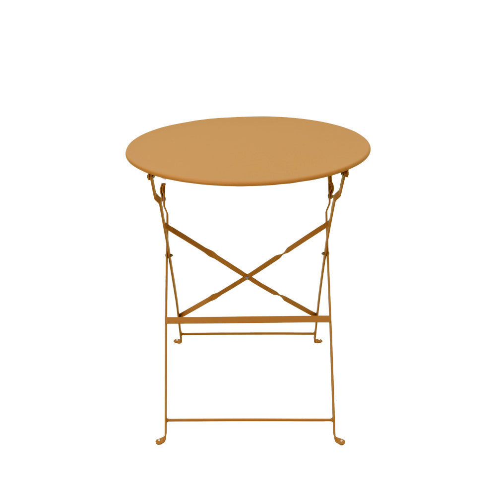 Marseille - Conjunto de mesa de jardín redonda plegable estilo bistró y 2 sillas - Metal - Ocre