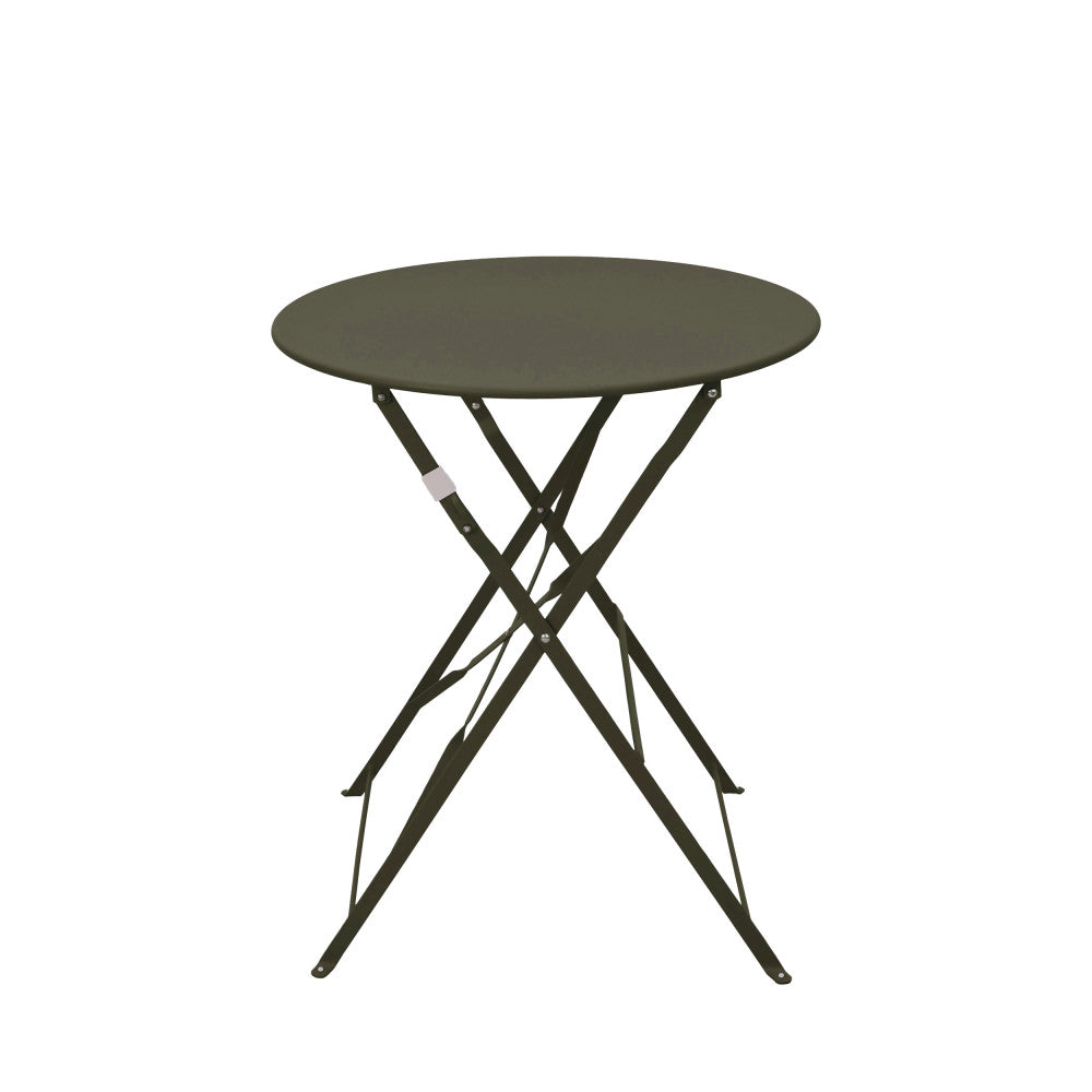 Marseille - Conjunto de mesa de jardín redonda plegable bistró y 2 sillas - Metal - Verde caqui
