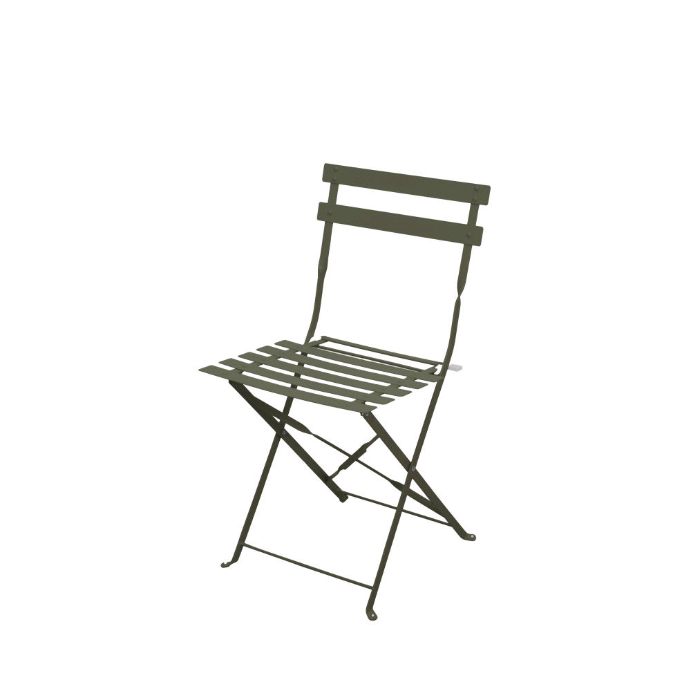 Marseille - Conjunto de mesa de jardín redonda plegable bistró y 2 sillas - Metal - Verde caqui