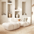 Teddy - Conjunto de Sillón y Puf de Tejido Bouclé Blanco