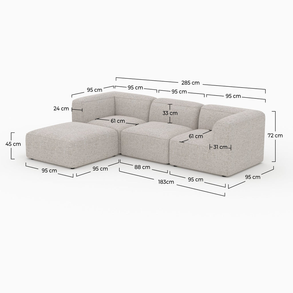 Hestia - Canapé Modulable En Tissu Beige 3 Places Avec Pouf