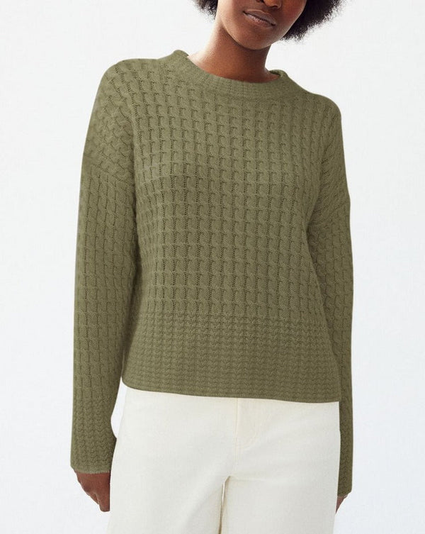 Eric Bompard - Jersey con cuello alto y doble cable - Caqui - Mujer
