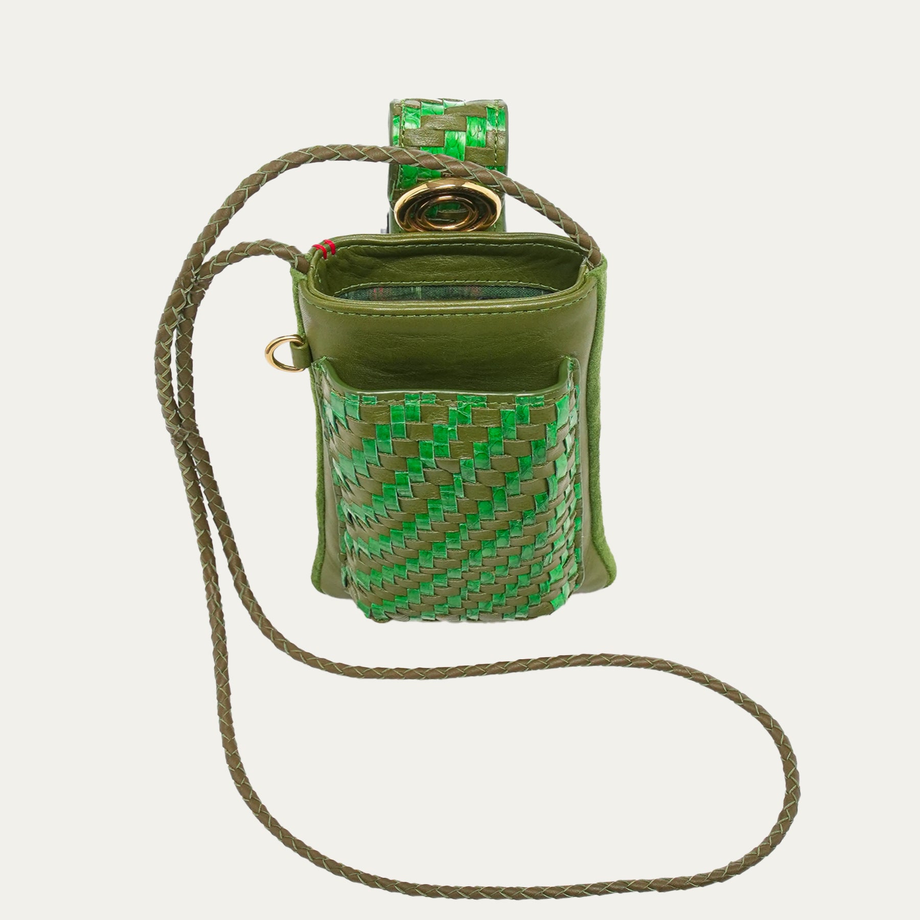Etui Double Marcus Cuir Tressé Romarin