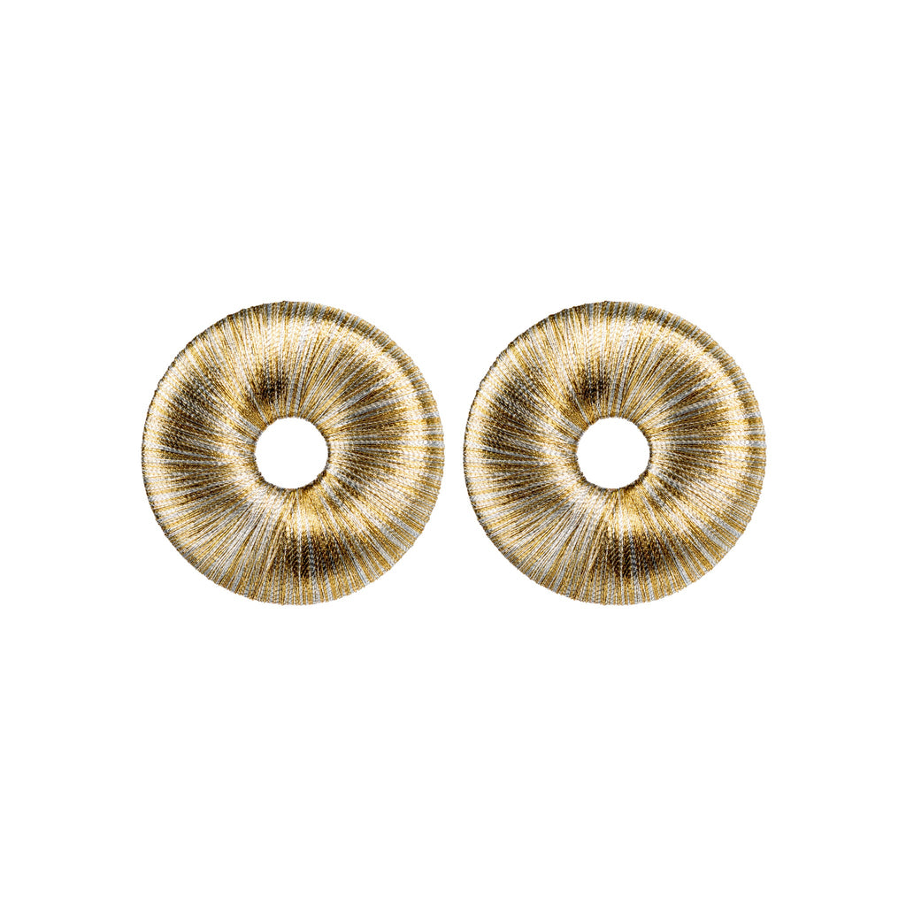 Boho Gold Silver Earring featuring intricate metallic thread design with a refined circular silhouette.