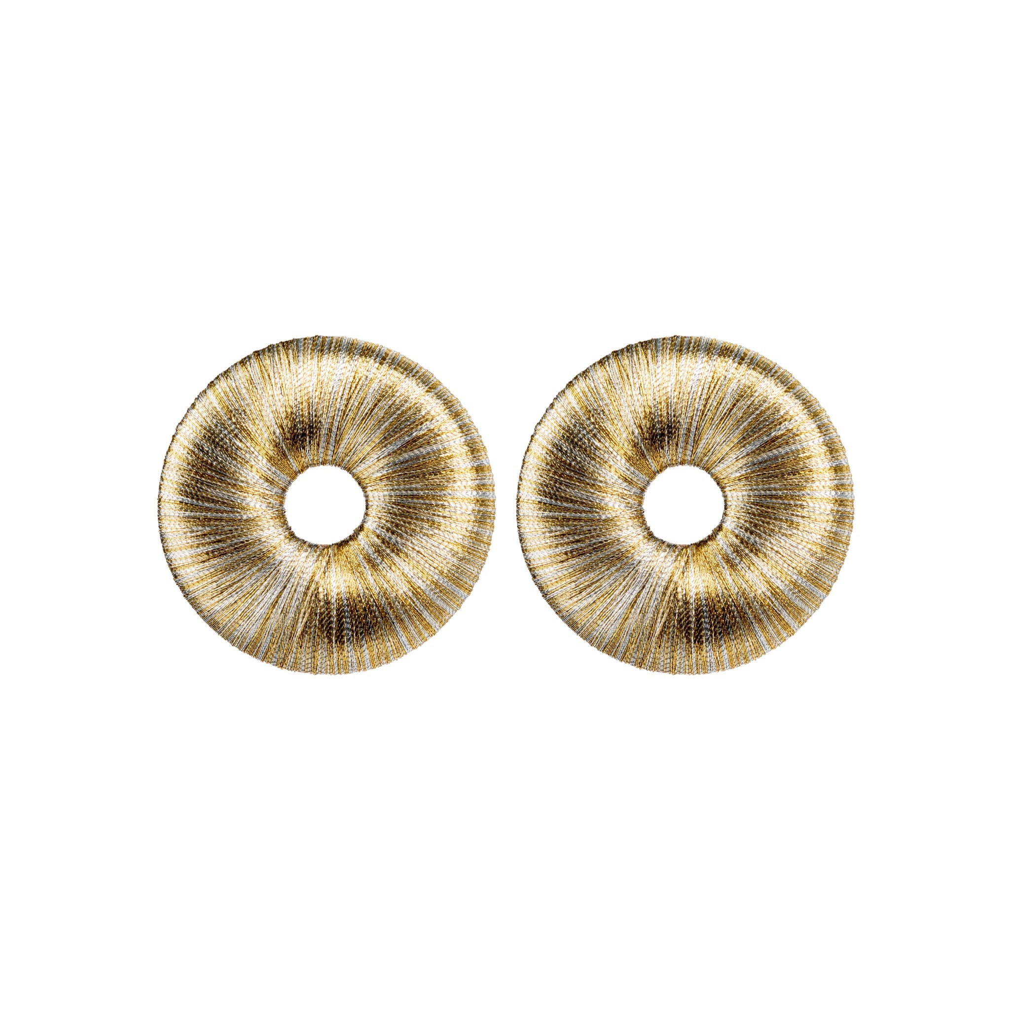 Boho Gold Silver Earring featuring intricate metallic thread design with a refined circular silhouette.