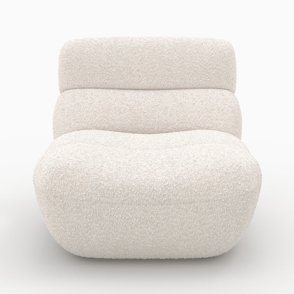 Teddy - Conjunto de Sillón y Puf de Tejido Bouclé Blanco